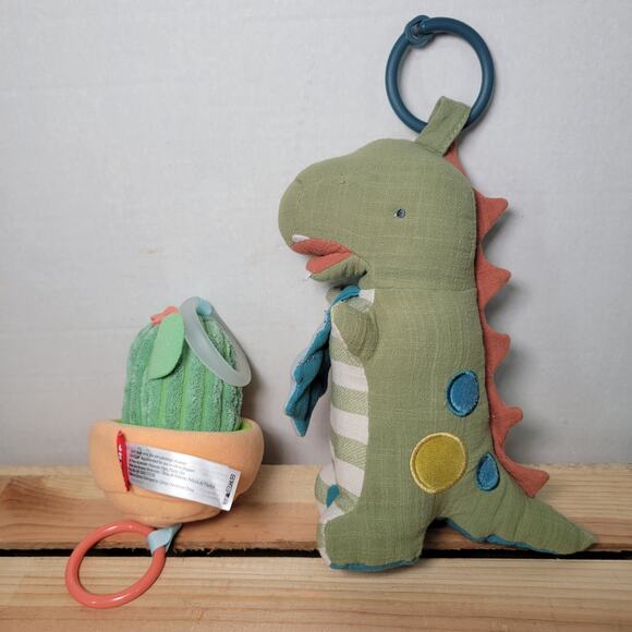 2 Pc Infant Toys: Itzy Ritzy Dino Rattle & Skip Hop Crinkle Cactus - Picture 2 of 5